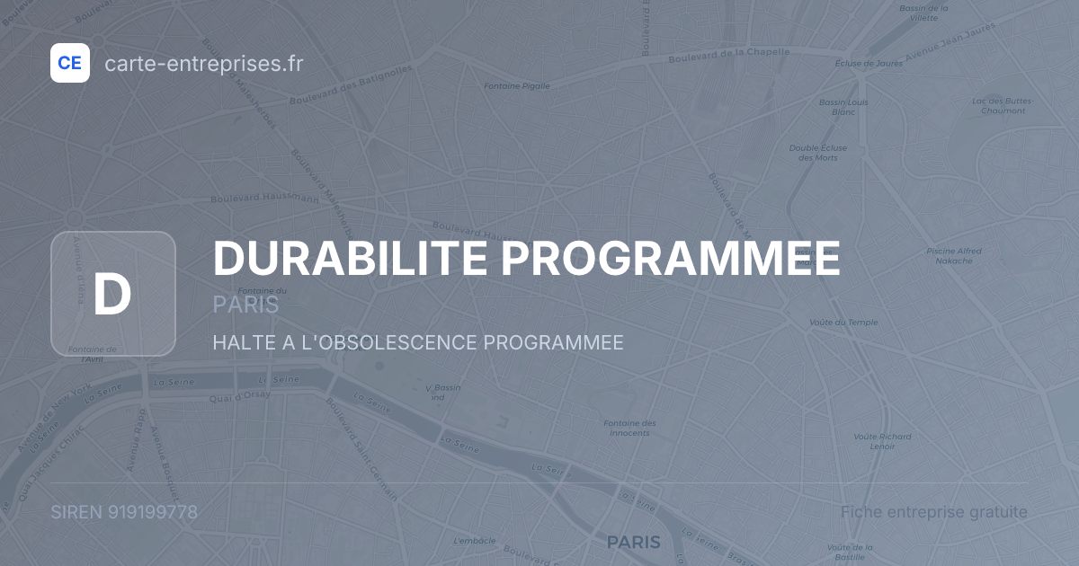 DURABILITE PROGRAMMEE — 919199778 — fiche entreprise