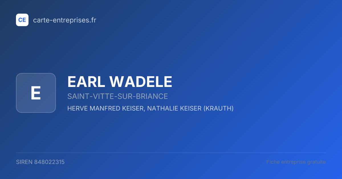 EARL WADELE — 848022315 — fiche entreprise