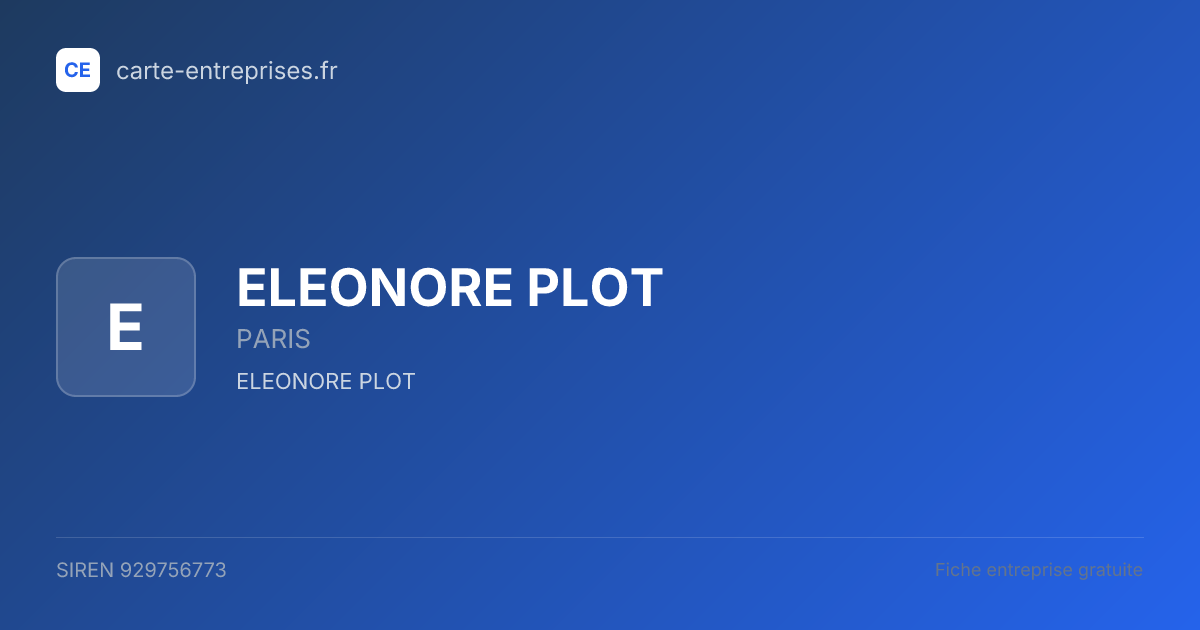 ELEONORE PLOT — 929756773 — fiche entreprise