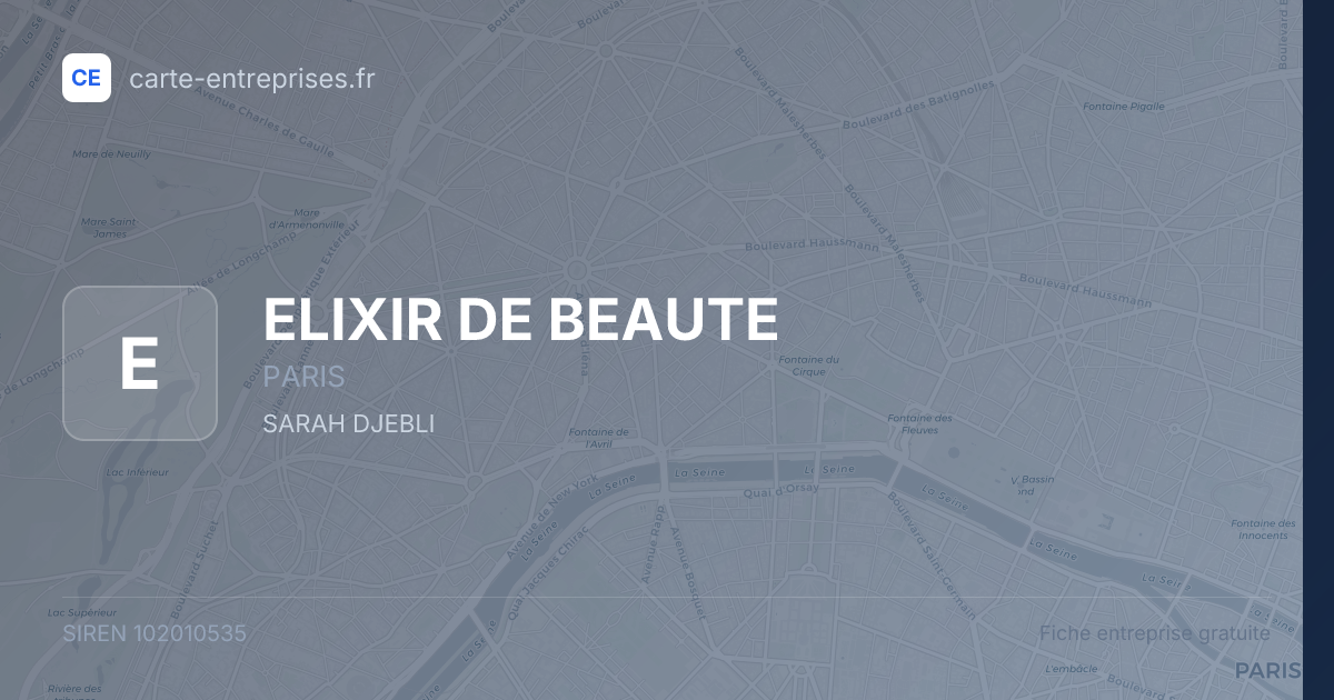 ELIXIR DE BEAUTE — 102010535 — fiche entreprise
