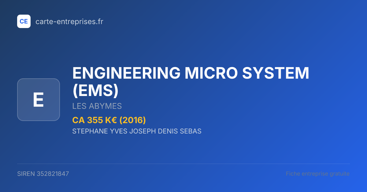 ENGINEERING MICRO SYSTEM (EMS) — 352821847 — fiche entreprise