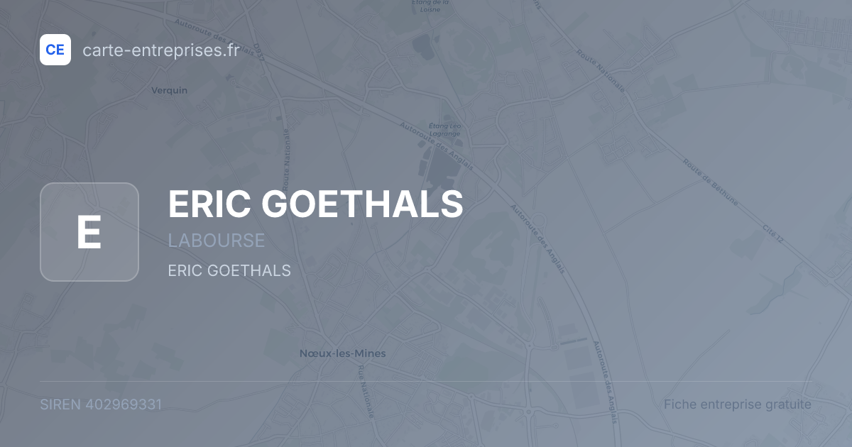 ERIC GOETHALS — 402969331 — fiche entreprise