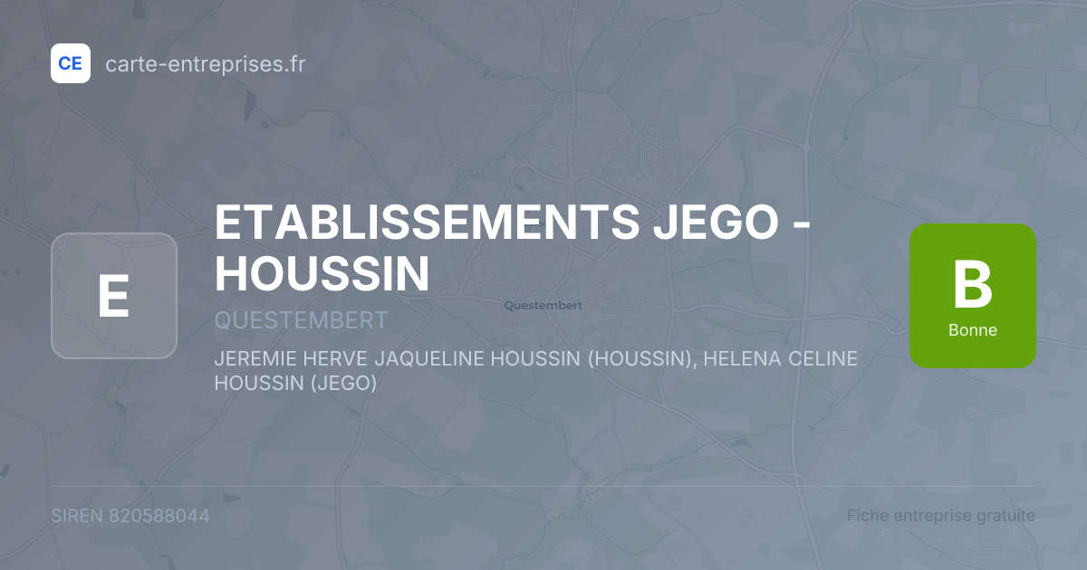 ETABLISSEMENTS JEGO - HOUSSIN — 820588044 — fiche entreprise