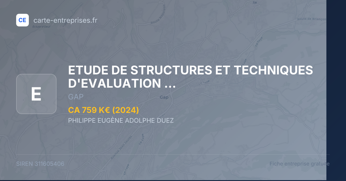 ETUDE DE STRUCTURES ET TECHNIQUES D'EVALUATION DES RISQUES (E.S.T.E.R.) — 311605406 — fiche entreprise
