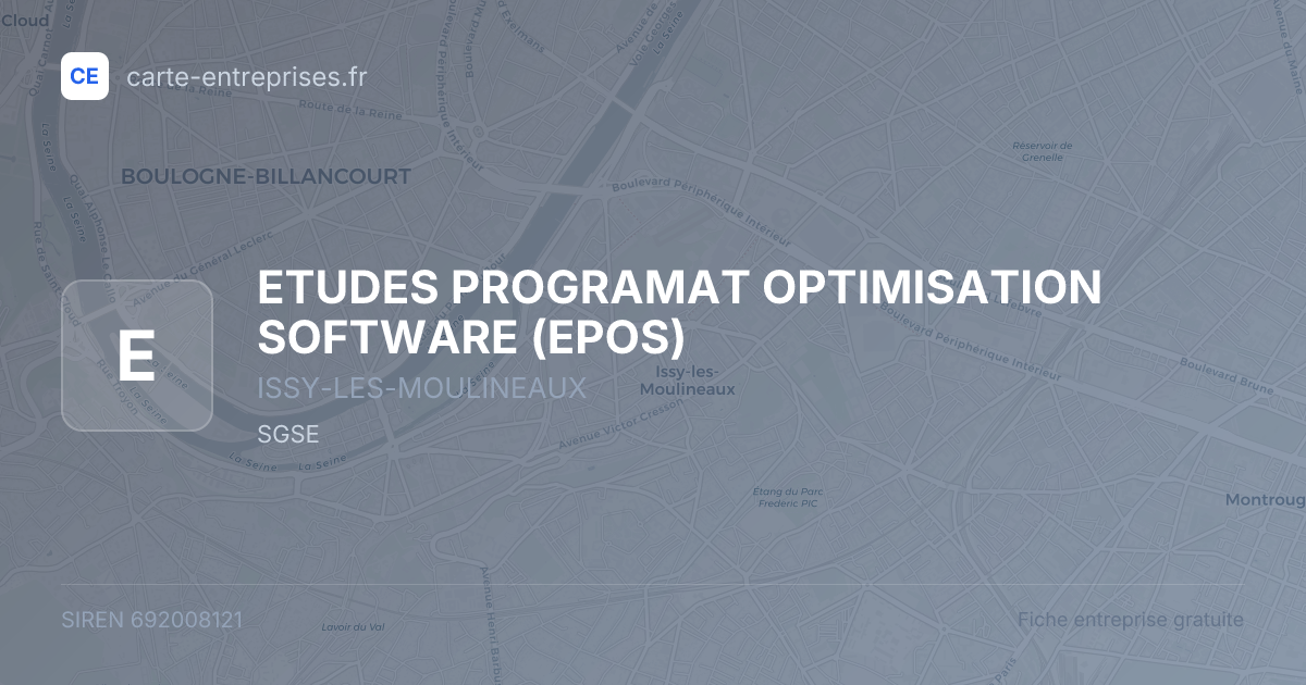 ETUDES PROGRAMAT OPTIMISATION SOFTWARE (EPOS) — 692008121 — fiche entreprise