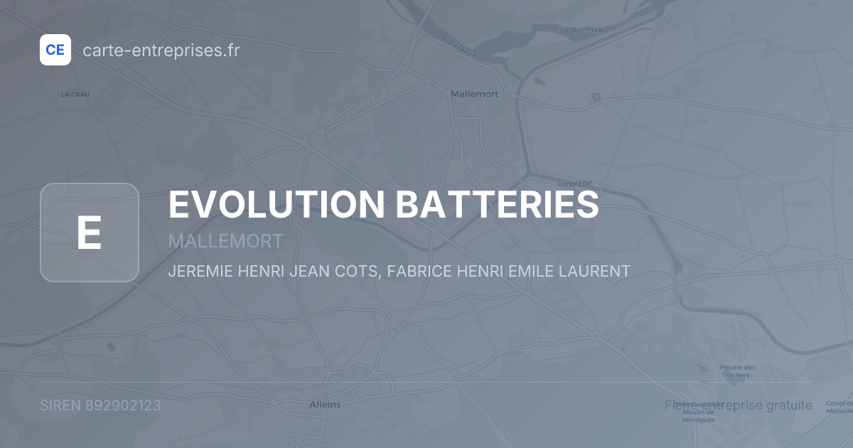 EVOLUTION BATTERIES — 892902123 — fiche entreprise
