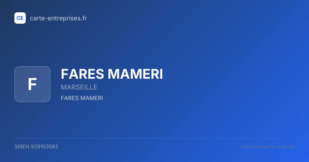 FARES MAMERI — 929103562 — fiche entreprise