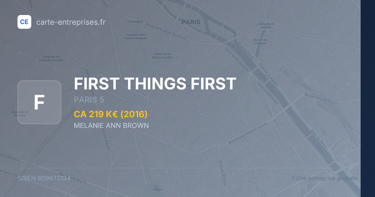 FIRST THINGS FIRST — 809672124 — fiche entreprise