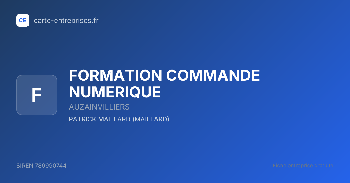 FORMATION COMMANDE NUMERIQUE — 789990744 — fiche entreprise