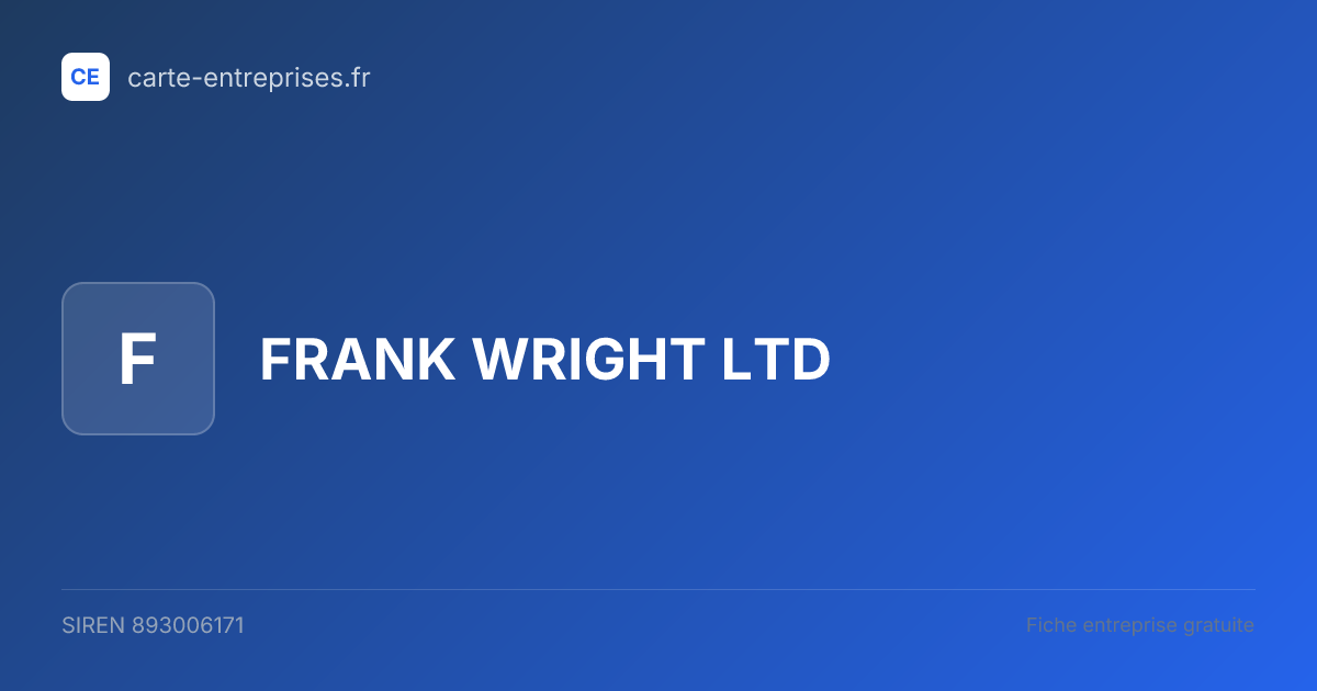 FRANK WRIGHT LTD — 893006171 — fiche entreprise