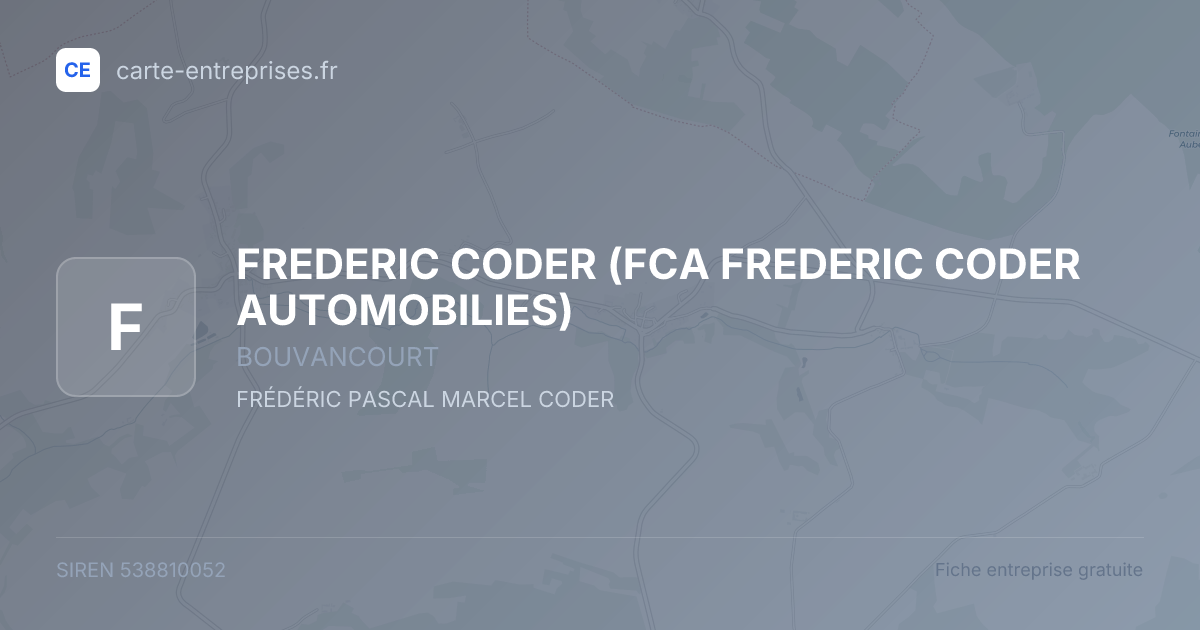 FREDERIC CODER (FCA FREDERIC CODER AUTOMOBILIES) — 538810052 — fiche entreprise