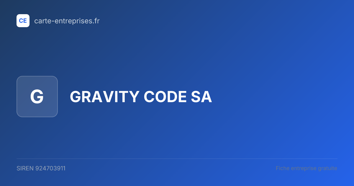 GRAVITY CODE SA — 924703911 — fiche entreprise