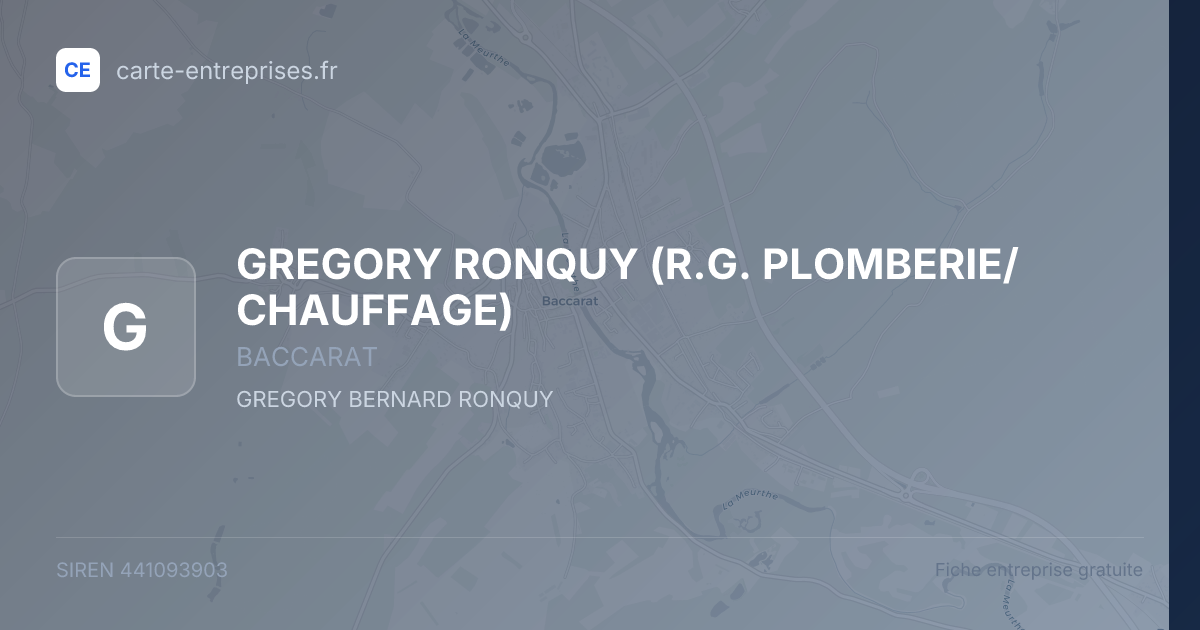 GREGORY RONQUY (R.G. PLOMBERIE/CHAUFFAGE) — 441093903 — fiche entreprise