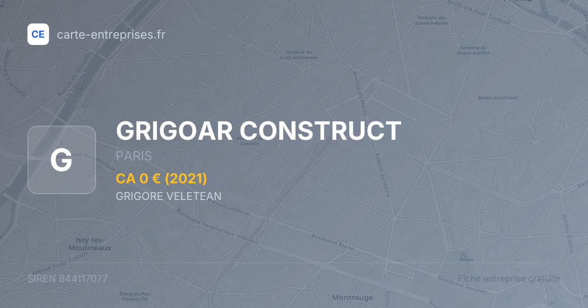 GRIGOAR CONSTRUCT — 844117077 — fiche entreprise