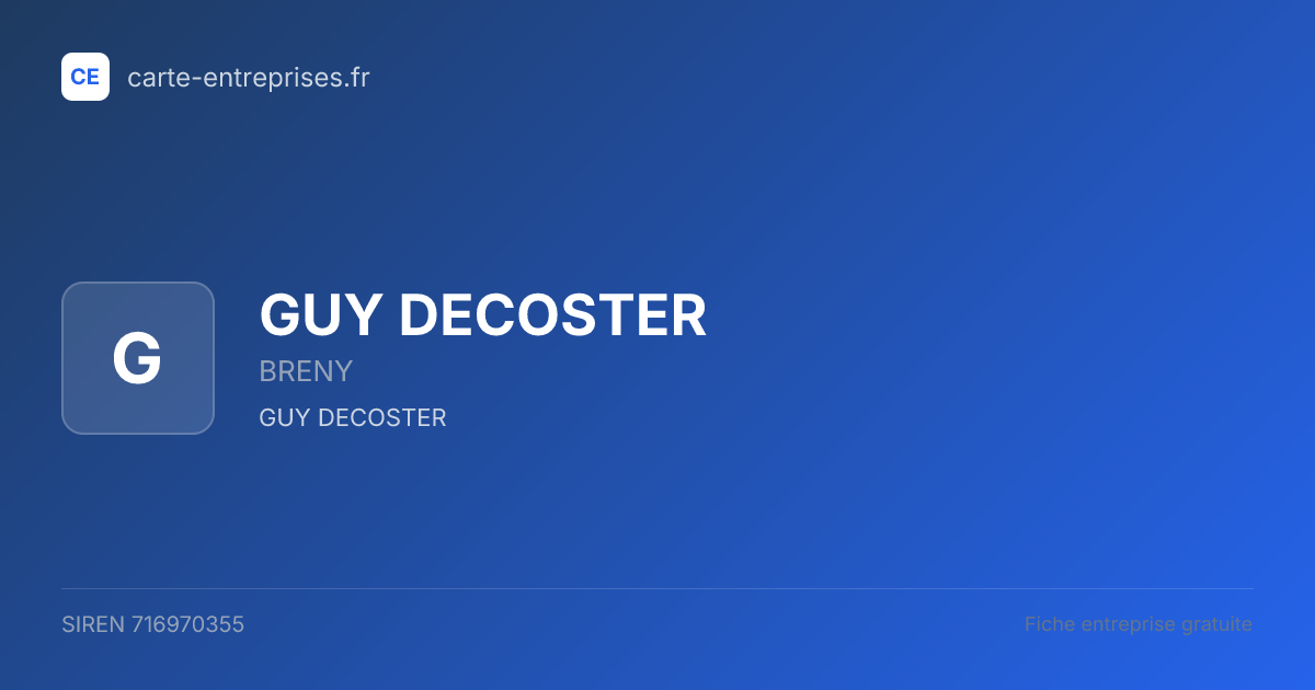GUY DECOSTER — 716970355 — fiche entreprise