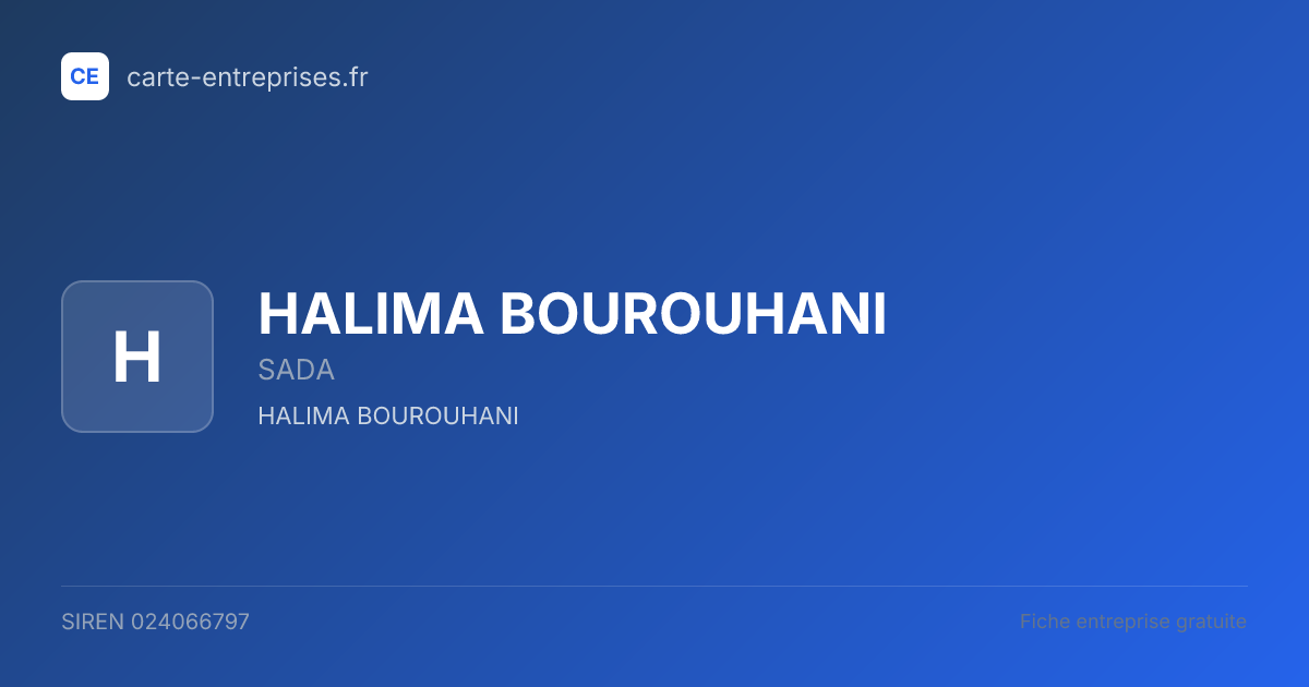 HALIMA BOUROUHANI — 024066797 — fiche entreprise