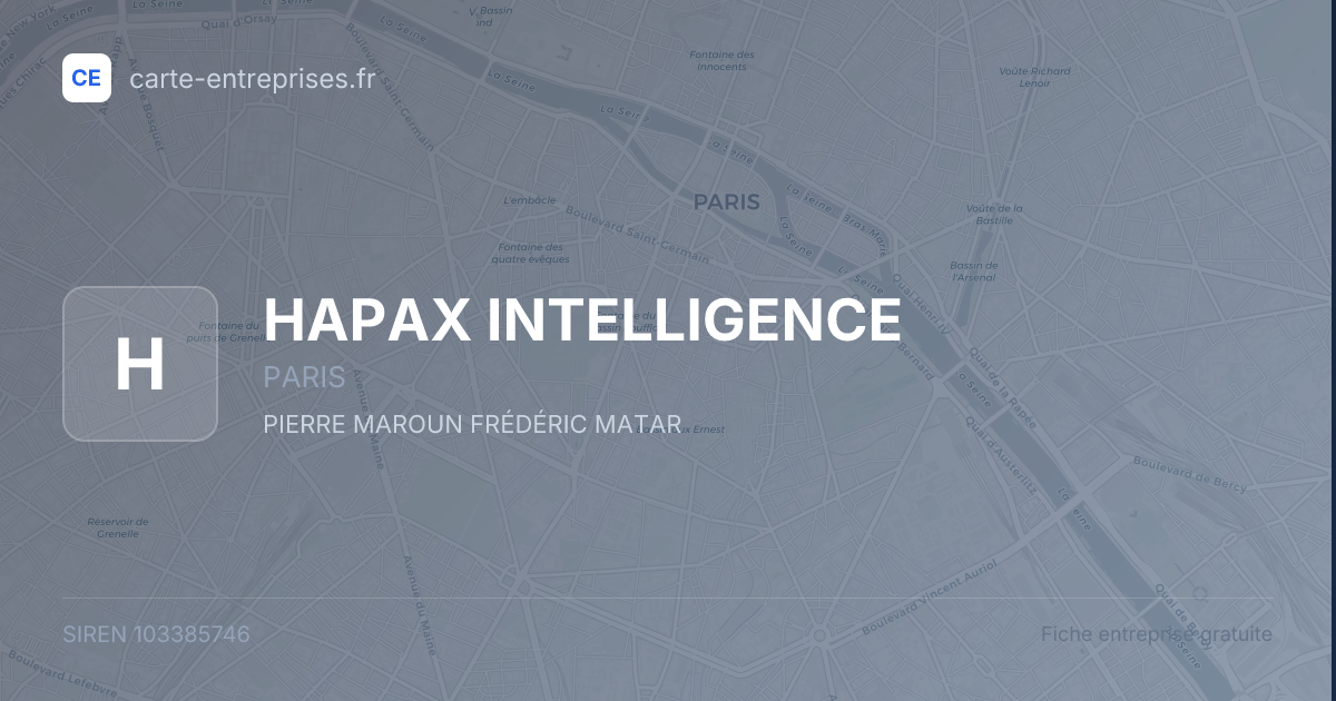 HAPAX INTELLIGENCE — 103385746 — fiche entreprise