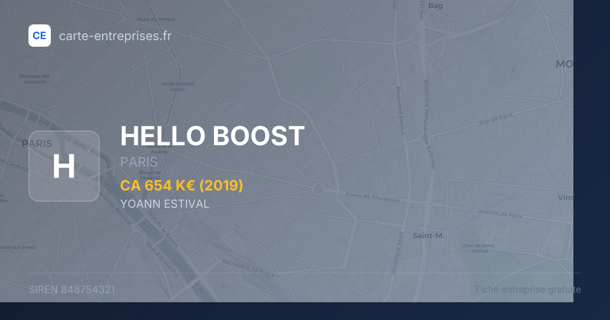 HELLO BOOST — 848754321 — fiche entreprise