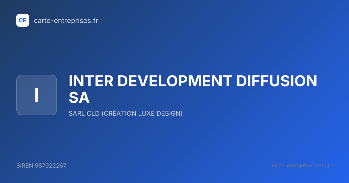INTER DEVELOPMENT DIFFUSION SA — 987922267 — fiche entreprise