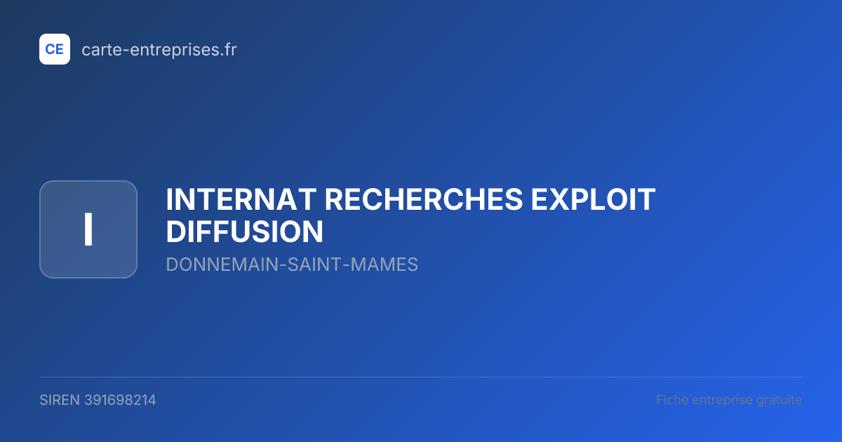 INTERNAT RECHERCHES EXPLOIT DIFFUSION — 391698214 — fiche entreprise