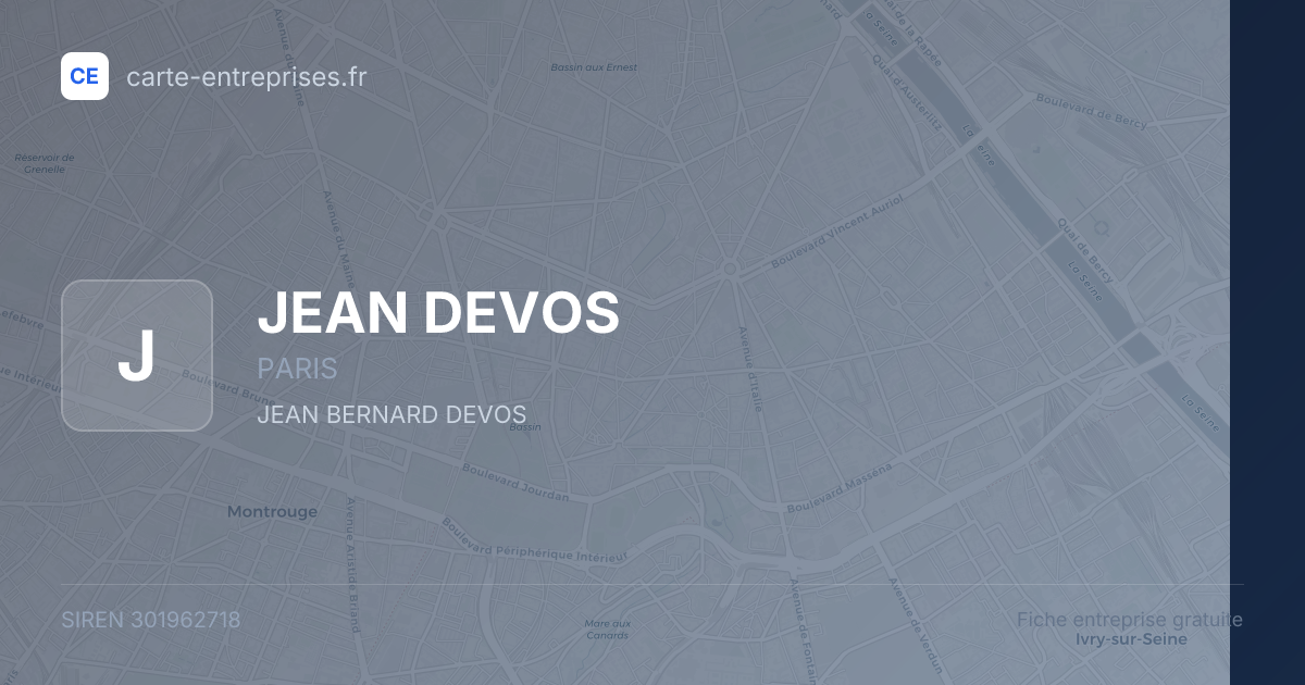 JEAN DEVOS — 301962718 — fiche entreprise