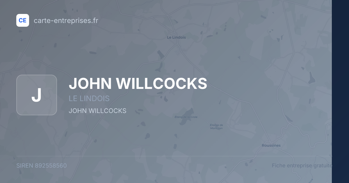 JOHN WILLCOCKS — 892558560 — fiche entreprise