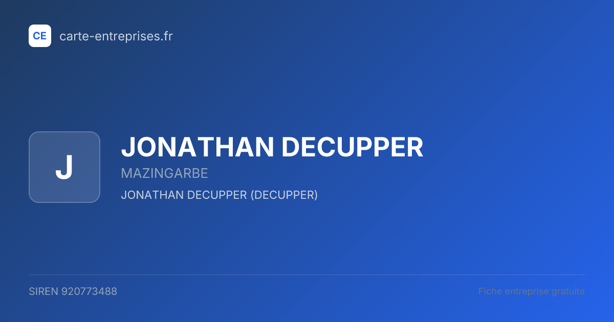 JONATHAN DECUPPER — 920773488 — fiche entreprise