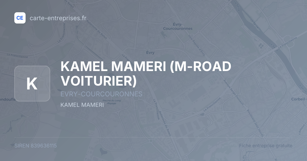 KAMEL MAMERI (M-ROAD VOITURIER) — 839636115 — fiche entreprise