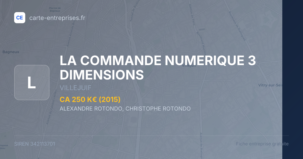 LA COMMANDE NUMERIQUE 3 DIMENSIONS — 342113701 — fiche entreprise