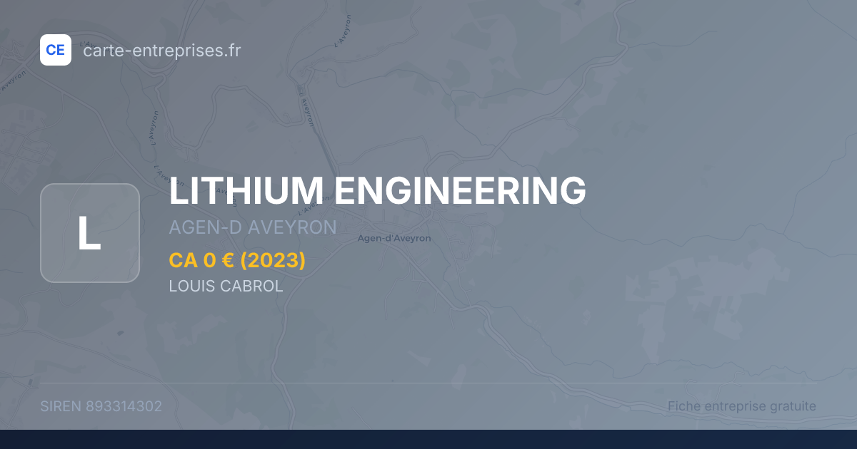 LITHIUM ENGINEERING — 893314302 — fiche entreprise