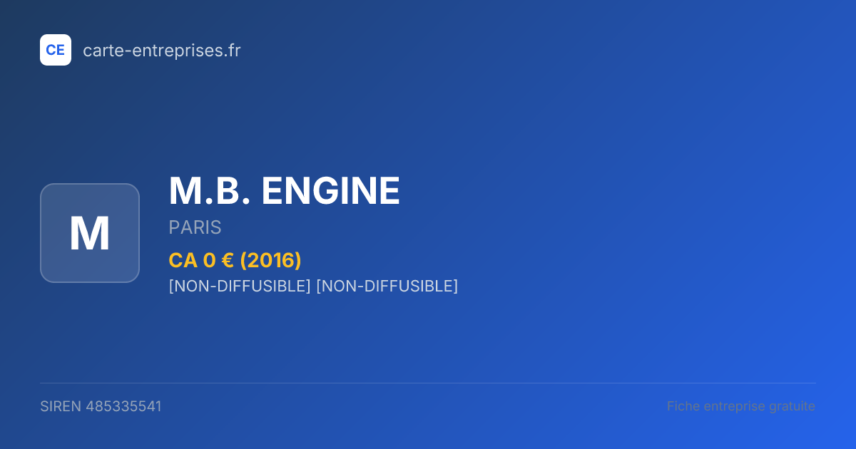 M.B. ENGINE — 485335541 — fiche entreprise