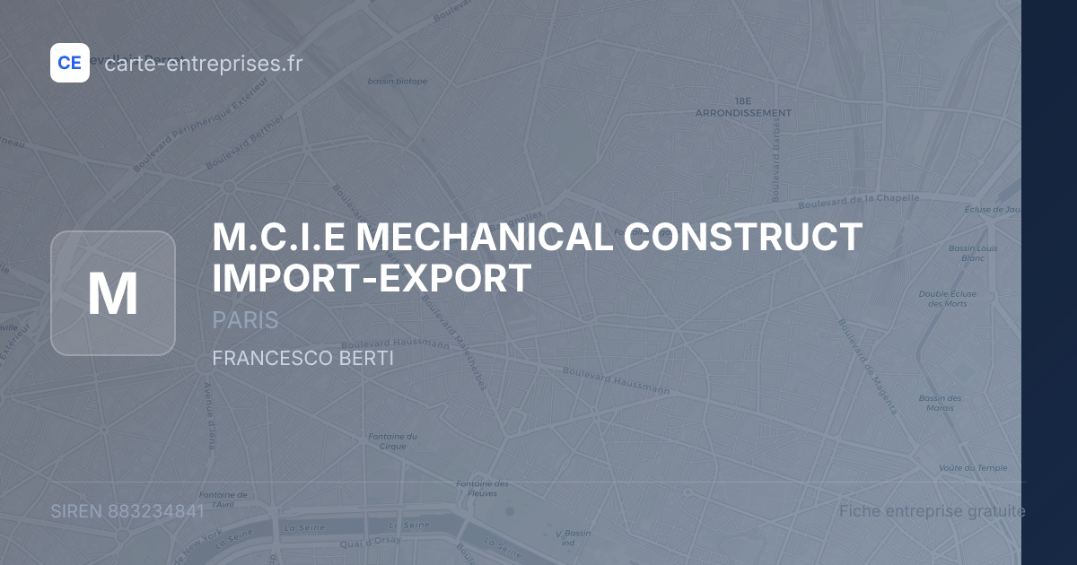 M.C.I.E MECHANICAL CONSTRUCT IMPORT-EXPORT — 883234841 — fiche entreprise