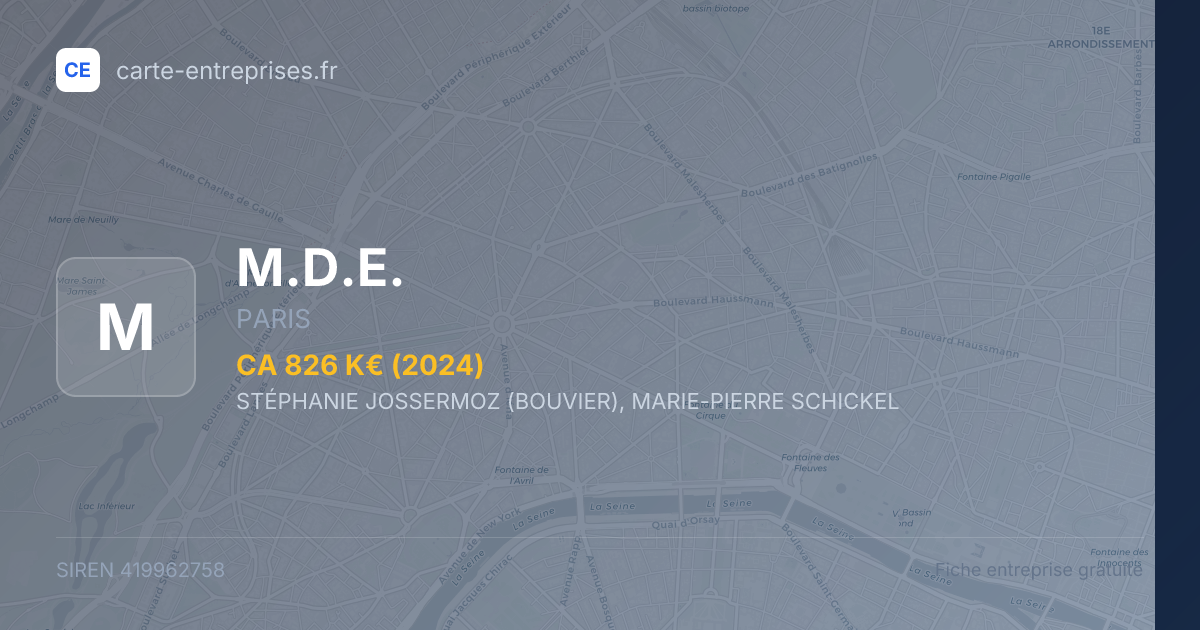 M.D.E. — 419962758 — fiche entreprise
