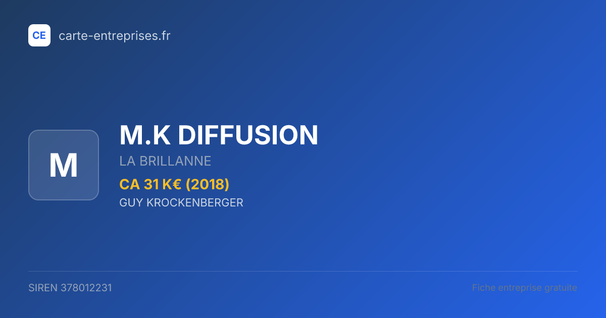M.K DIFFUSION — 378012231 — fiche entreprise