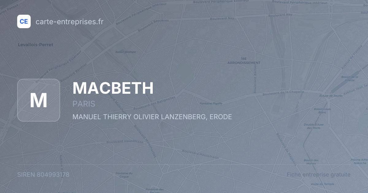 MACBETH — 804993178 — fiche entreprise