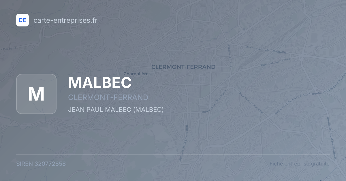 MALBEC — 320772858 — fiche entreprise