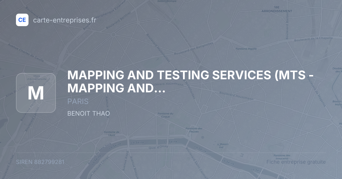 MAPPING AND TESTING SERVICES (MTS - MAPPING AND TESTING SERVICES) — 882799281 — fiche entreprise