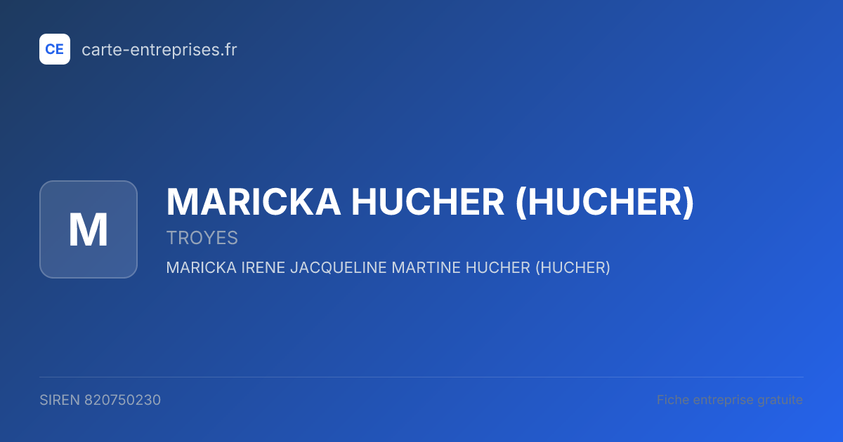 MARICKA HUCHER (HUCHER) — 820750230 — fiche entreprise