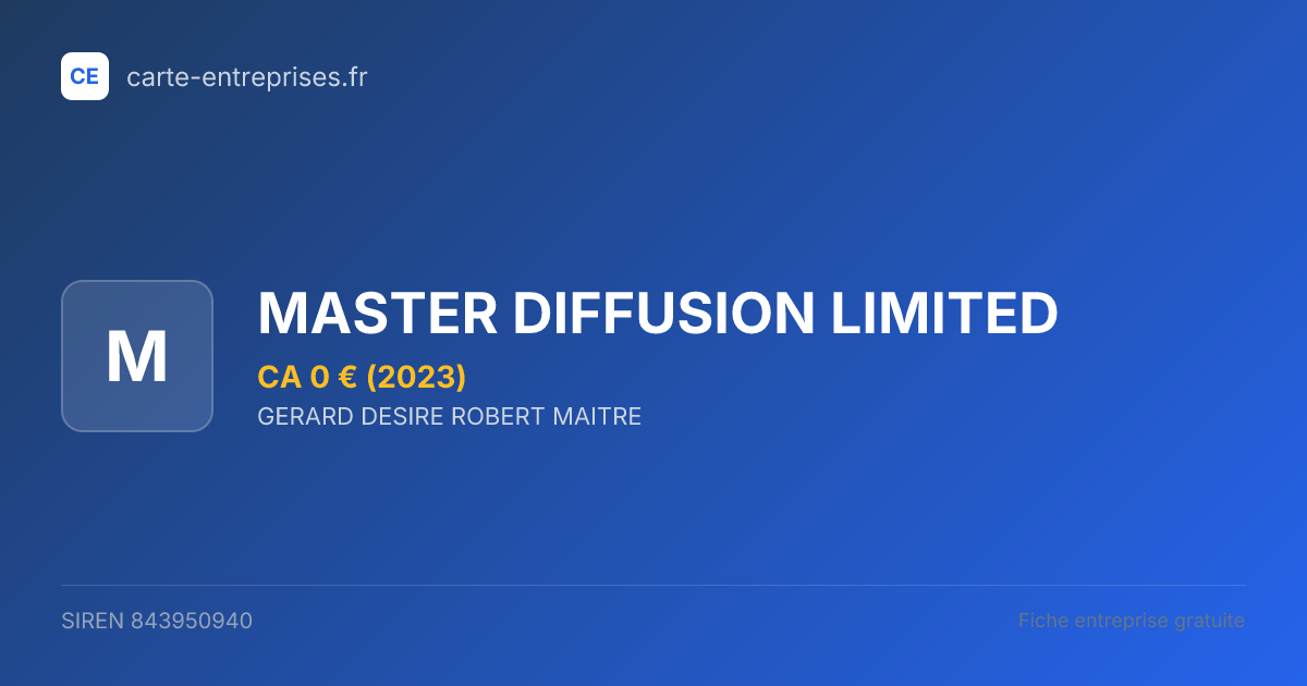 MASTER DIFFUSION LIMITED — 843950940 — fiche entreprise