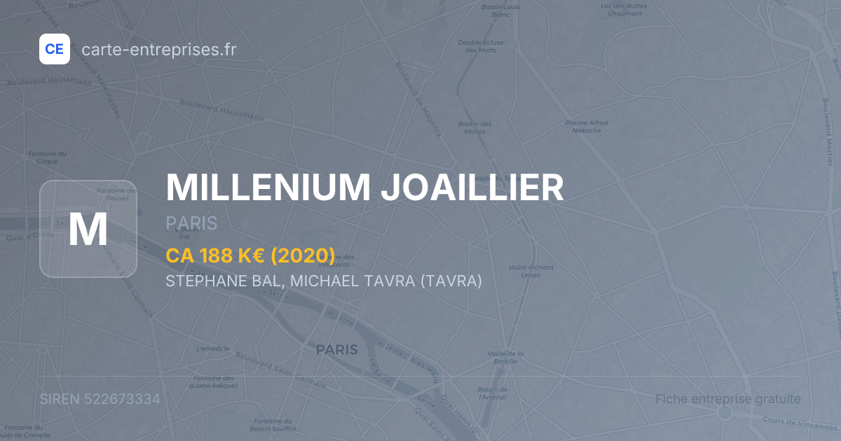 MILLENIUM JOAILLIER — 522673334 — fiche entreprise