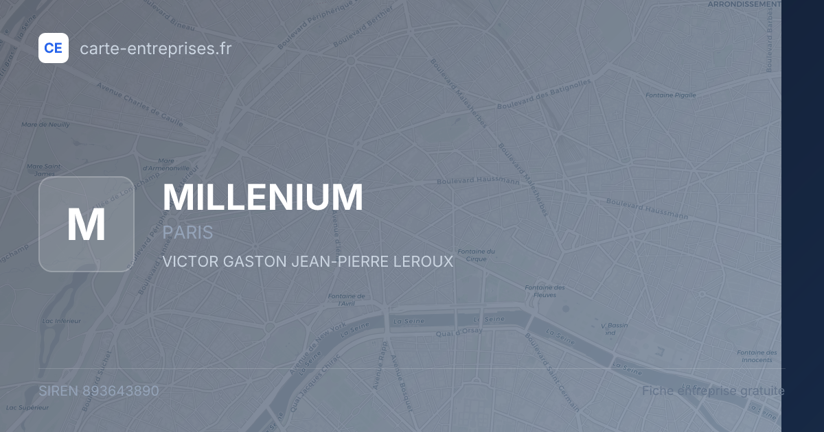 MILLENIUM — 893643890 — fiche entreprise