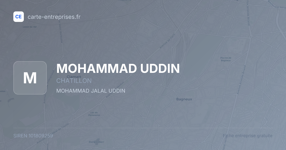MOHAMMAD UDDIN — 101809259 — fiche entreprise