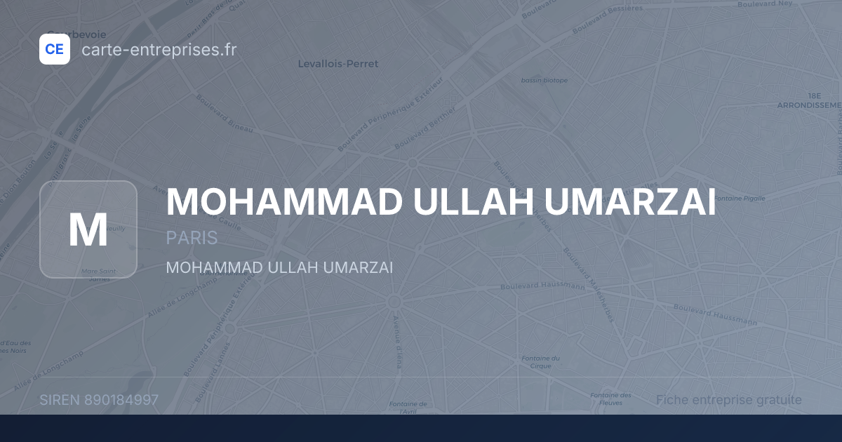 MOHAMMAD ULLAH UMARZAI — 890184997 — fiche entreprise