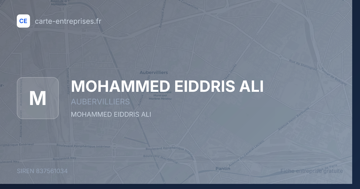 MOHAMMED EIDDRIS ALI — 837561034 — fiche entreprise