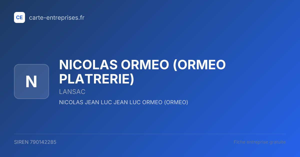 NICOLAS ORMEO (ORMEO PLATRERIE) — 790142285 — fiche entreprise