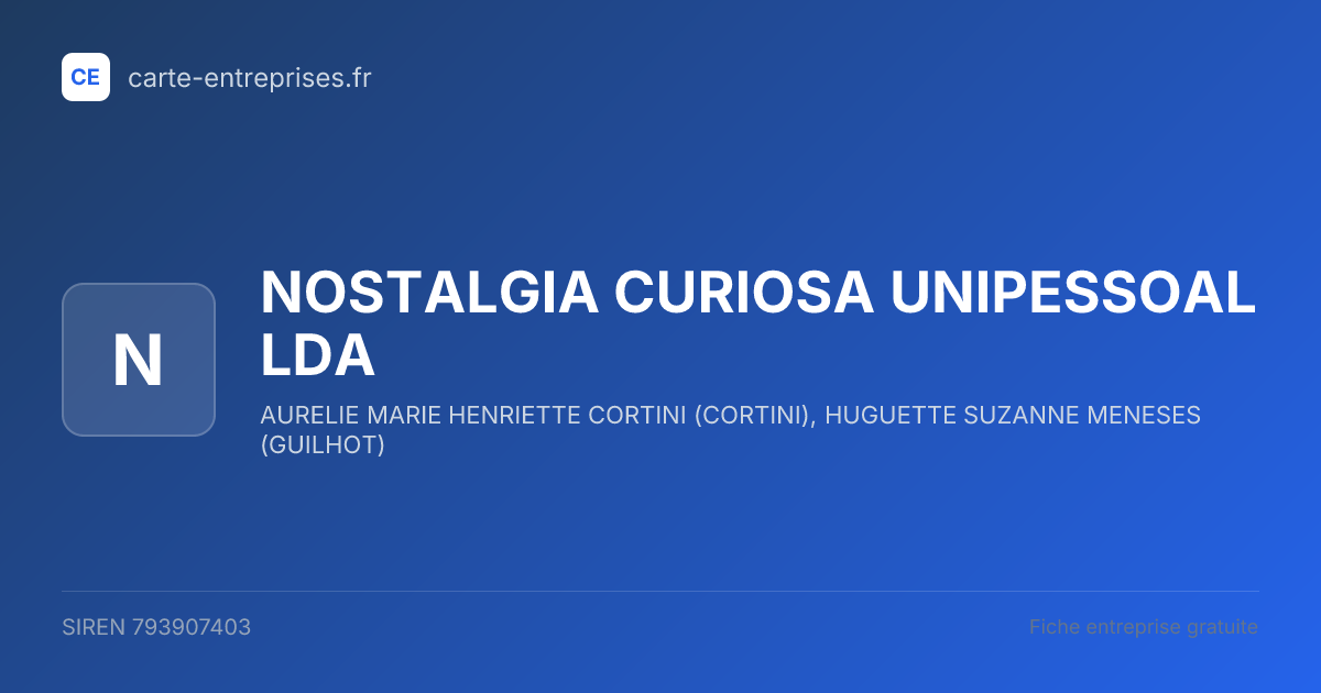 NOSTALGIA CURIOSA UNIPESSOAL LDA — 793907403 — fiche entreprise