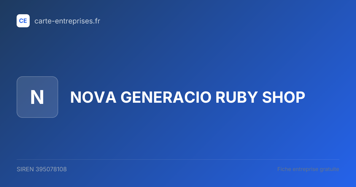 NOVA GENERACIO RUBY SHOP — 395078108 — fiche entreprise