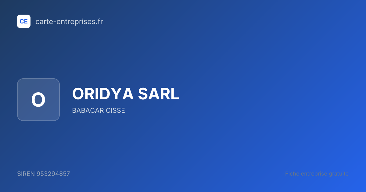 ORIDYA SARL — 953294857 — fiche entreprise
