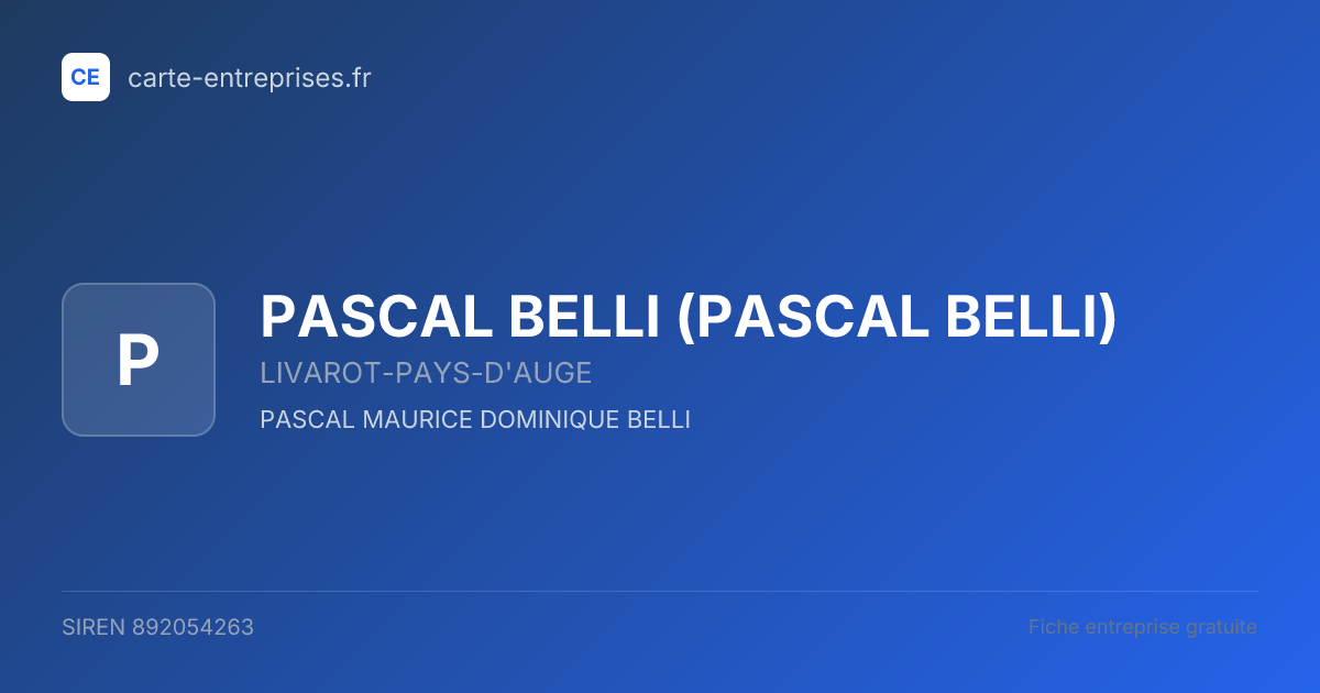 PASCAL BELLI — 892054263 — fiche entreprise