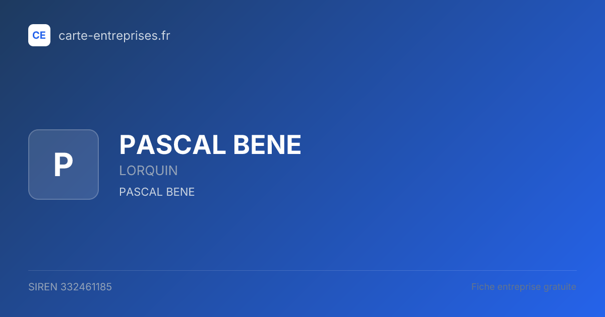 PASCAL BENE — 332461185 — fiche entreprise